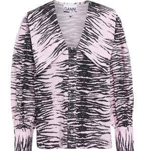 GANNI Poplin Button Down W/ Tiger Motif Size 36 (4) Or Small. LIKE NEW
